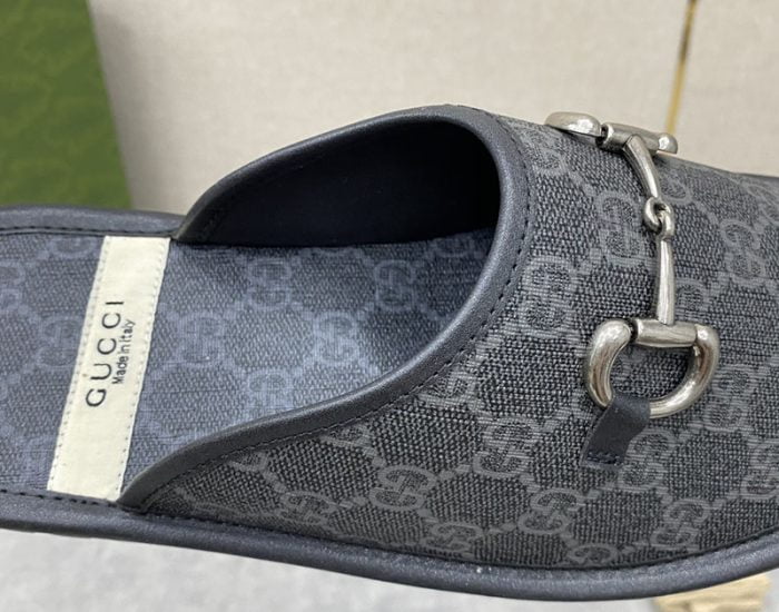 Dép sục Gucci GG Slipper Horsebit màu xám đen