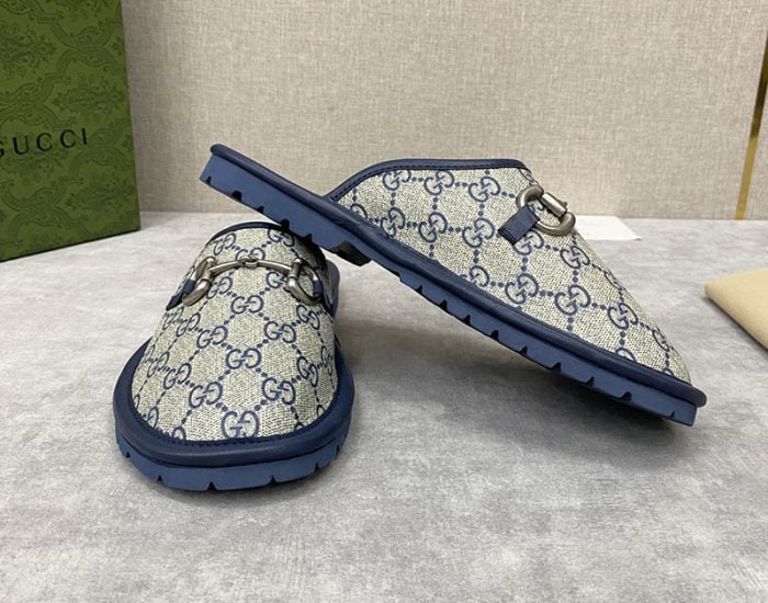 Dép sục Gucci GG Slipper Horsebit màu xám xanh
