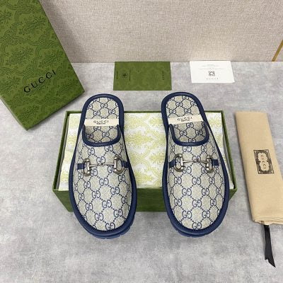 Dép sục Gucci GG Slipper Horsebit màu xám xanh