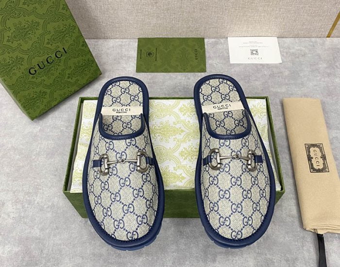 Dép sục Gucci GG Slipper Horsebit màu xám xanh