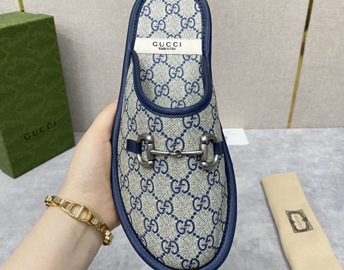 Dép sục Gucci GG Slipper Horsebit màu xám xanh
