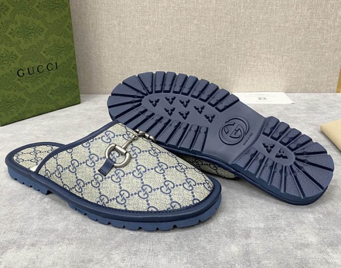 Dép sục Gucci GG Slipper Horsebit màu xám xanh