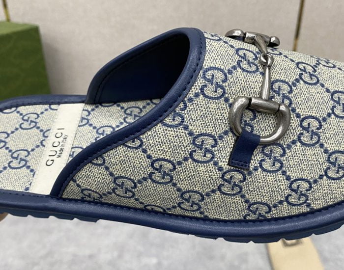 Dép sục Gucci GG Slipper Horsebit màu xám xanh