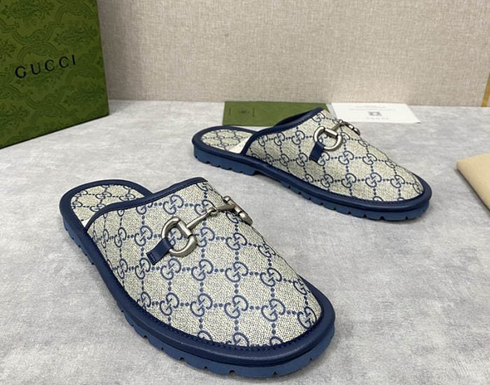 Dép sục Gucci GG Slipper Horsebit màu xám xanh