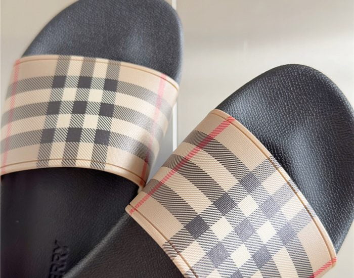 Dép Burberry Vintage Check Print Slides Archive Beige Like Auth