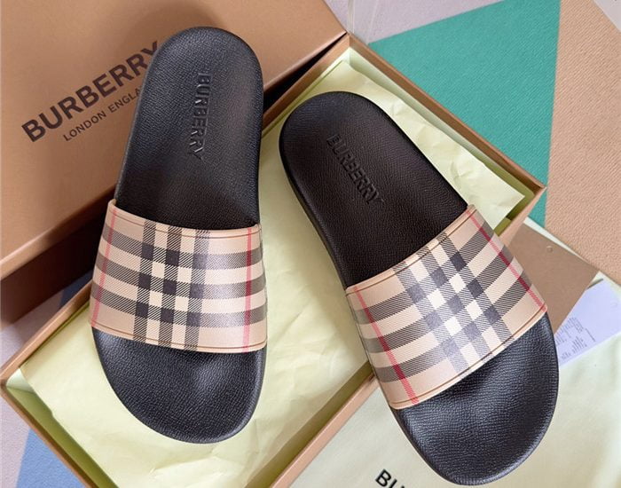 Dép Burberry Vintage Check Print Slides Archive Beige Like Auth