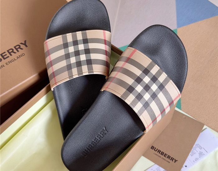 Dép Burberry Vintage Check Print Slides Archive Beige Like Auth