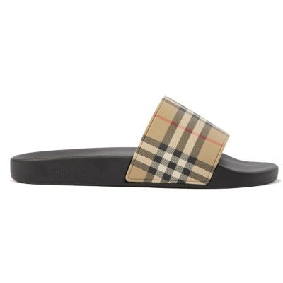 Dép Burberry Vintage Check Print Slides Archive Beige Like Auth