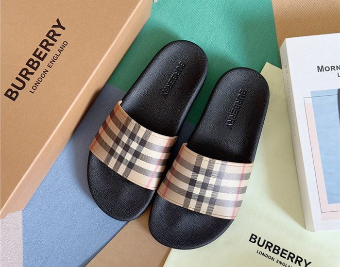 Dép Burberry Vintage Check Print Slides Archive Beige Like Auth