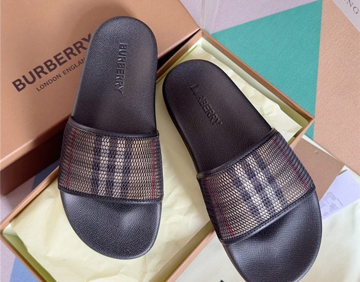 Dép Nam Burberry Check Cotton and Mesh Slides Like Auth