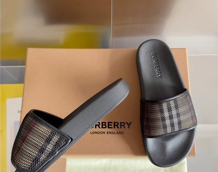 Dép Nam Burberry Check Cotton and Mesh Slides Like Auth