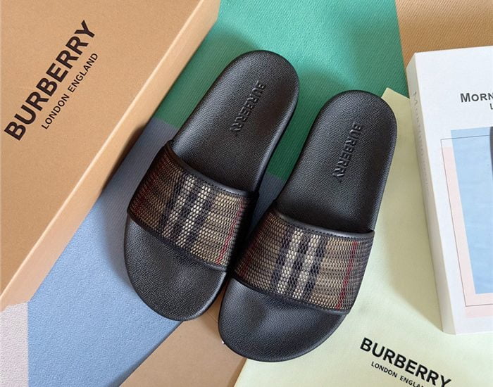 Dép Nam Burberry Check Cotton and Mesh Slides Like Auth