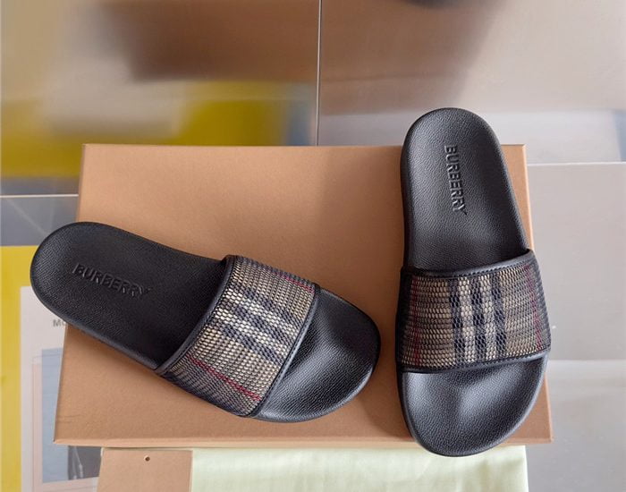 Dép Nam Burberry Check Cotton and Mesh Slides Like Auth