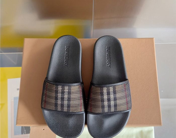 Dép Nam Burberry Check Cotton and Mesh Slides Like Auth