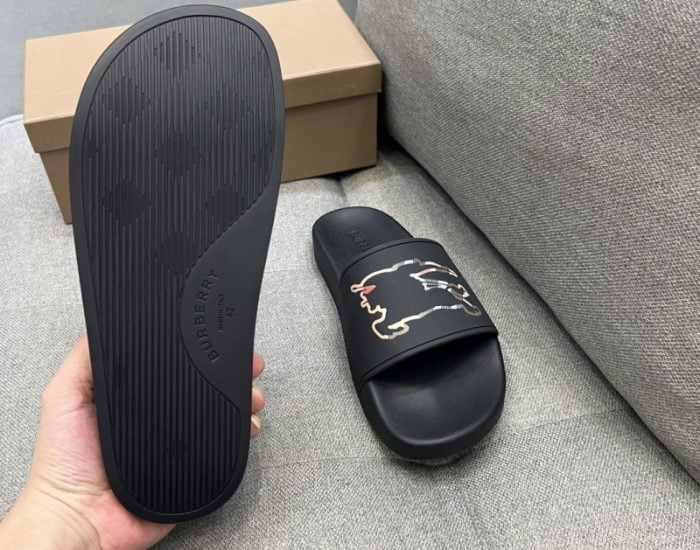 Dép Burberry Check EKD Motif slides in Black Like Auth