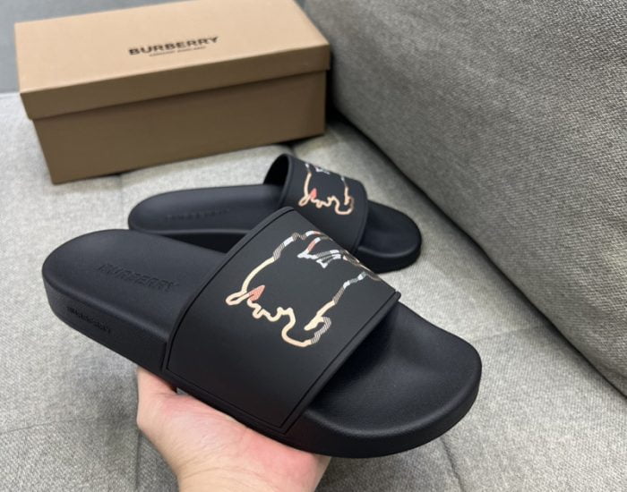 Dép Burberry Check EKD Motif slides in Black Like Auth