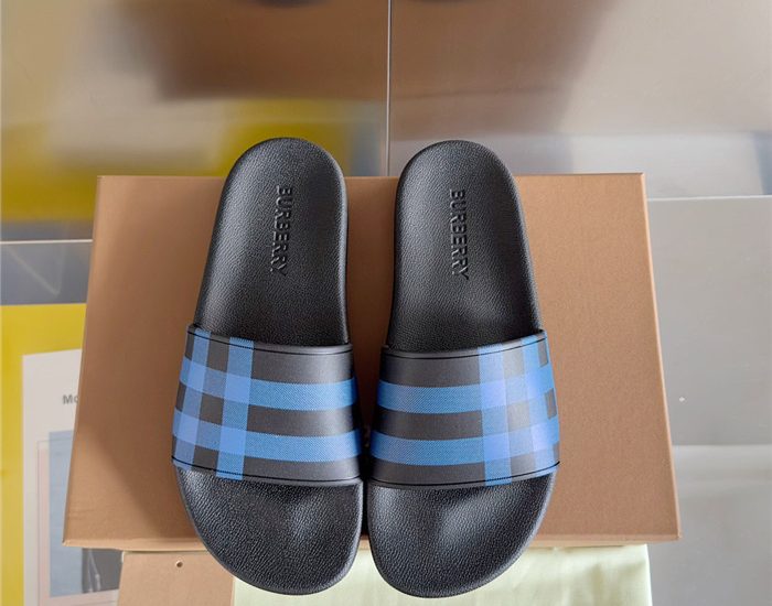 Dép nam Burberry Check Print Slides Dark Blue Like Auth