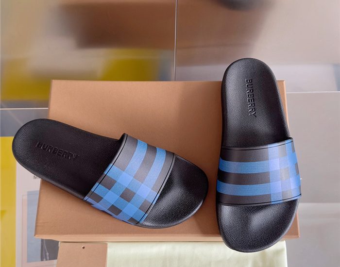 Dép nam Burberry Check Print Slides Dark Blue Like Auth