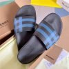 Dép nam Burberry Check Print Slides Dark Blue Like Auth