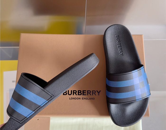 Dép nam Burberry Check Print Slides Dark Blue Like Auth
