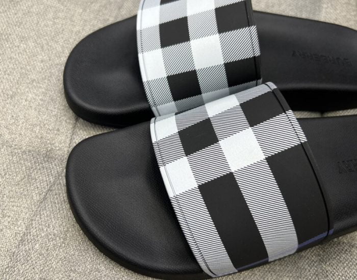 Dép Burberry Check Print Slides White Dark Blue Like Auth