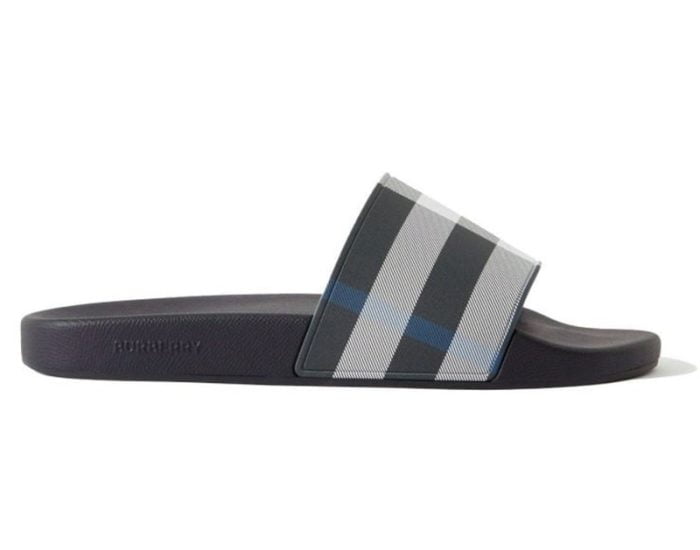 Dép Burberry Check Print Slides White Dark Blue Like Auth