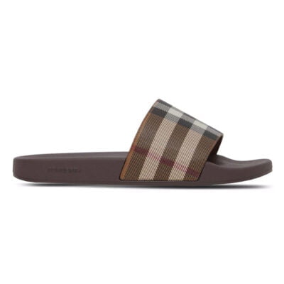 Dép nam Burberry Checkered Slides Dark Birch Brown Like Auth