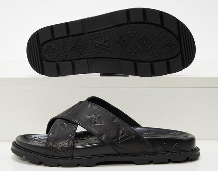 Dép quai chéo Louis Vuitton họa tiết hoa Monogram màu đen