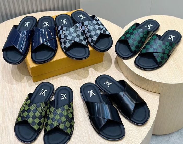Dép quai chéo Louis Vuitton da bóng màu đen Like Auth