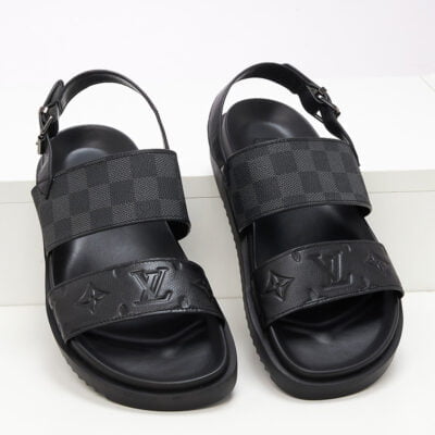 Dép quai hậu Louis Vuitton caro màu xám họa tiết Monogram