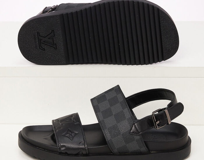 Dép quai hậu Louis Vuitton caro màu xám họa tiết Monogram