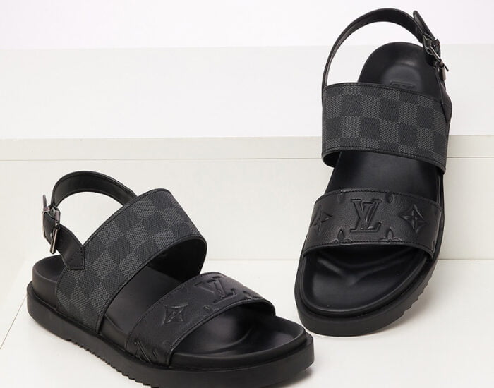 Dép quai hậu Louis Vuitton caro màu xám họa tiết Monogram