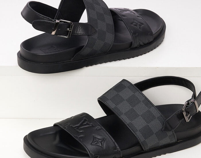 Dép quai hậu Louis Vuitton caro màu xám họa tiết Monogram