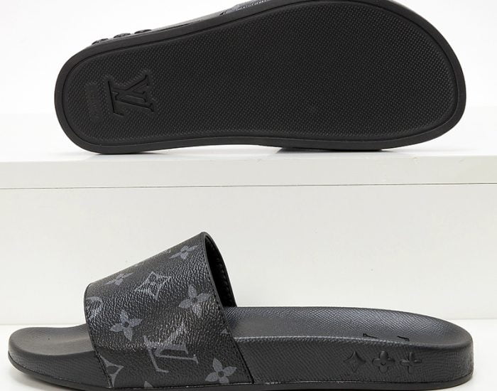 Dép quai ngang Louis Vuitton họa tiết hoa Monogram đen siêu cấp