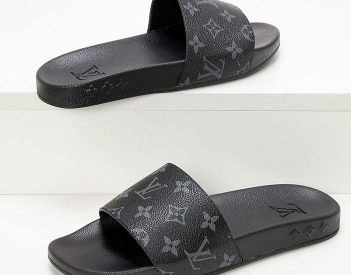 Dép quai ngang Louis Vuitton họa tiết hoa Monogram đen siêu cấp