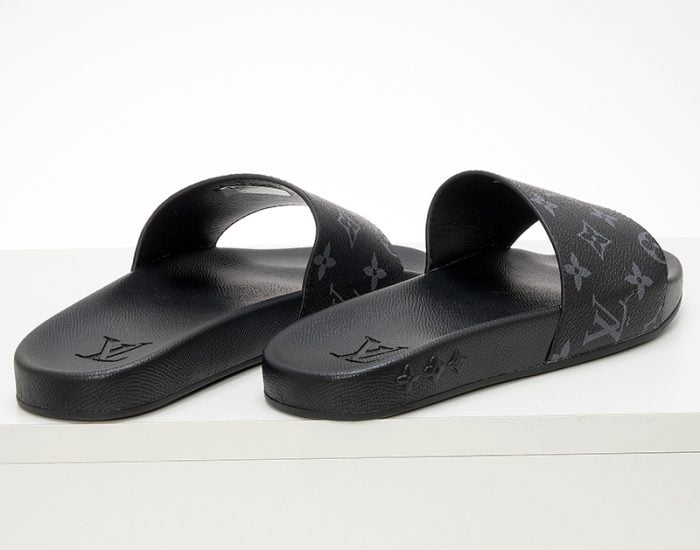 Dép quai ngang Louis Vuitton họa tiết hoa Monogram đen siêu cấp