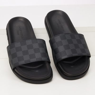 Dép quai ngang Louis Vuitton họa tiết caro đế đúc