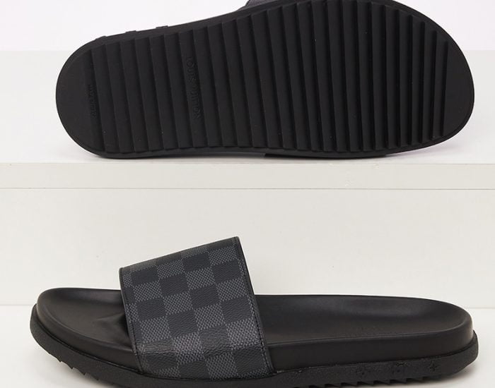 Dép quai ngang Louis Vuitton họa tiết caro đế đúc