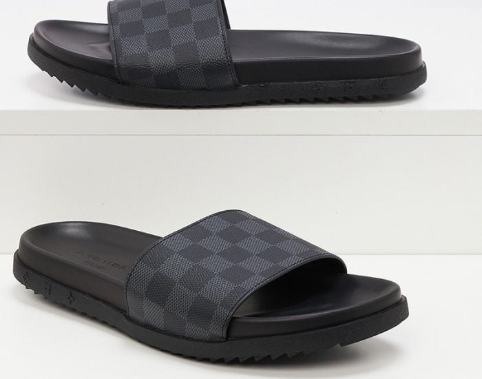 Dép quai ngang Louis Vuitton họa tiết caro đế đúc