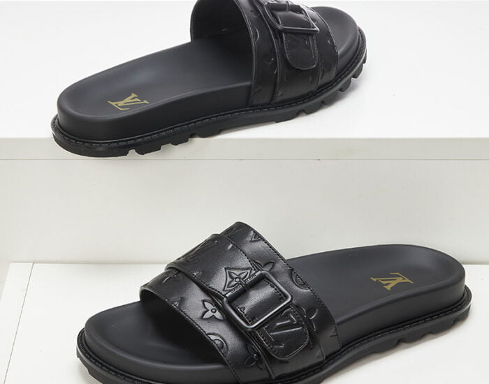 Dép Louis Vuitton quai ngang tag ngang họa tiết hoa dập chìm