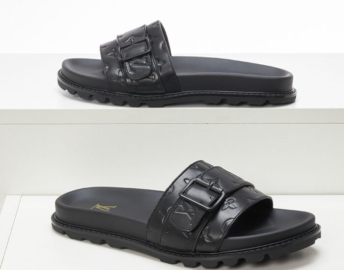 Dép Louis Vuitton quai ngang tag ngang họa tiết hoa dập chìm