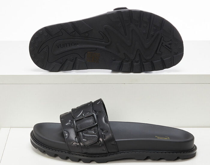 Dép Louis Vuitton quai ngang tag ngang họa tiết hoa dập chìm