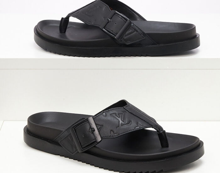 Dép tông Louis Vuitton hoa chìm họa tiết khóa cài