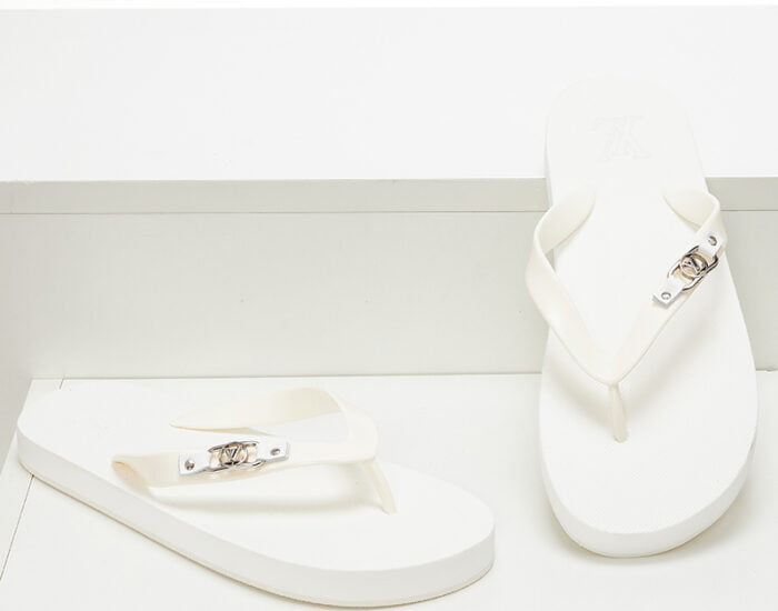 Dép tông Louis Vuitton màu trắng họa tiết tag logo