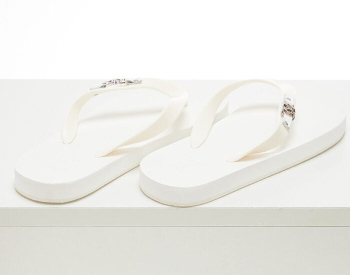 Dép tông Louis Vuitton màu trắng họa tiết tag logo